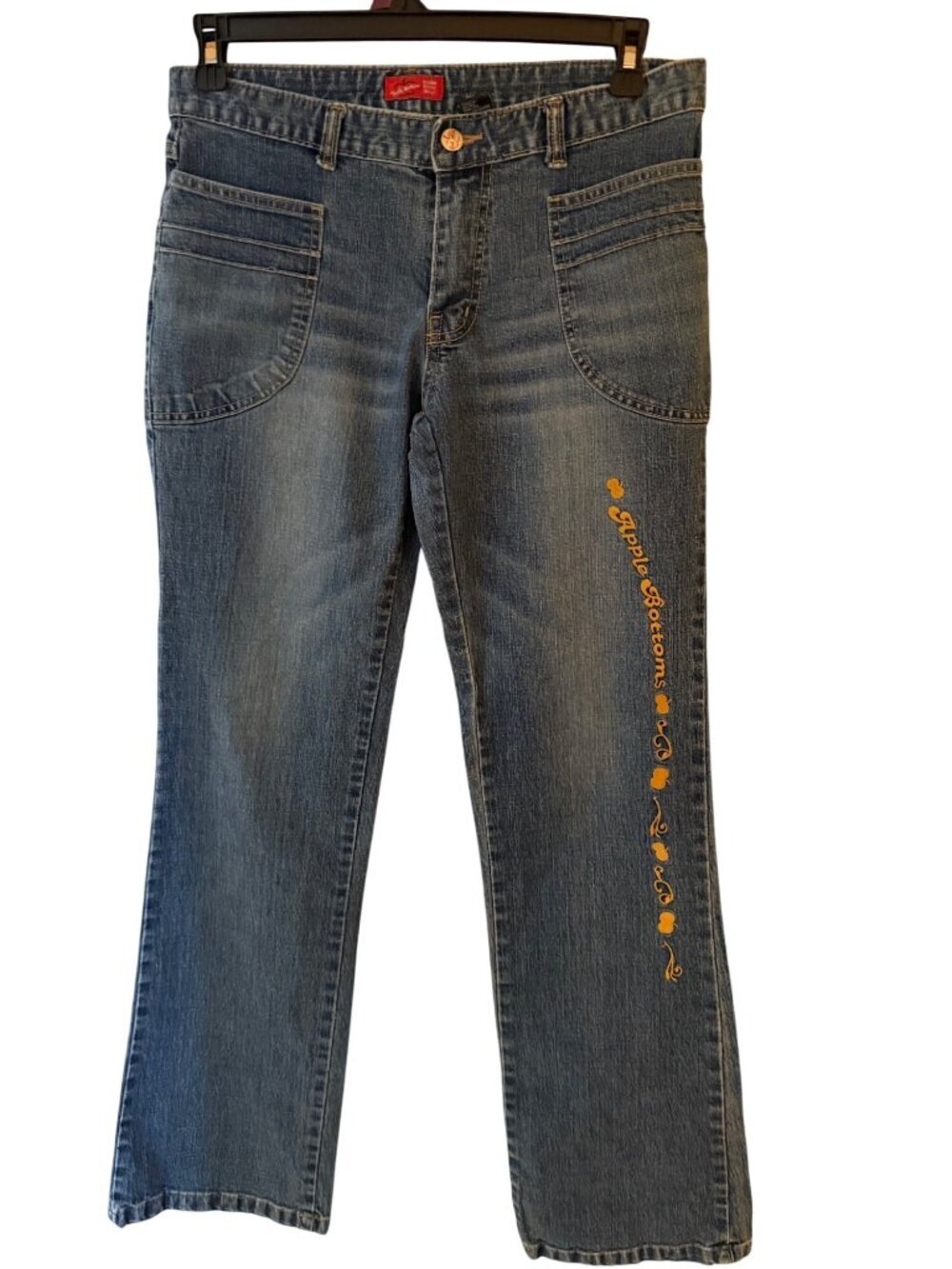 Apple Bottoms Womens Embroidered Denim Jeans Size 32 Blue Cotton Y2K Vintage
